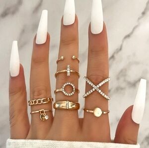 8pcs Rhinestone Stylish Rings